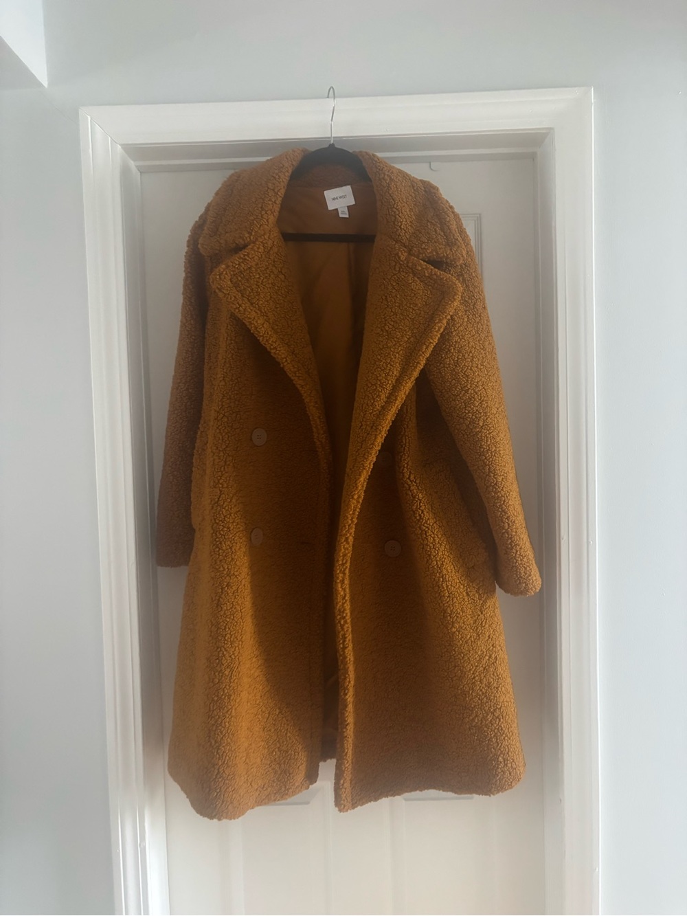 Nine West Rust Teddy Faux-Sherpa Double-Breasted Coat